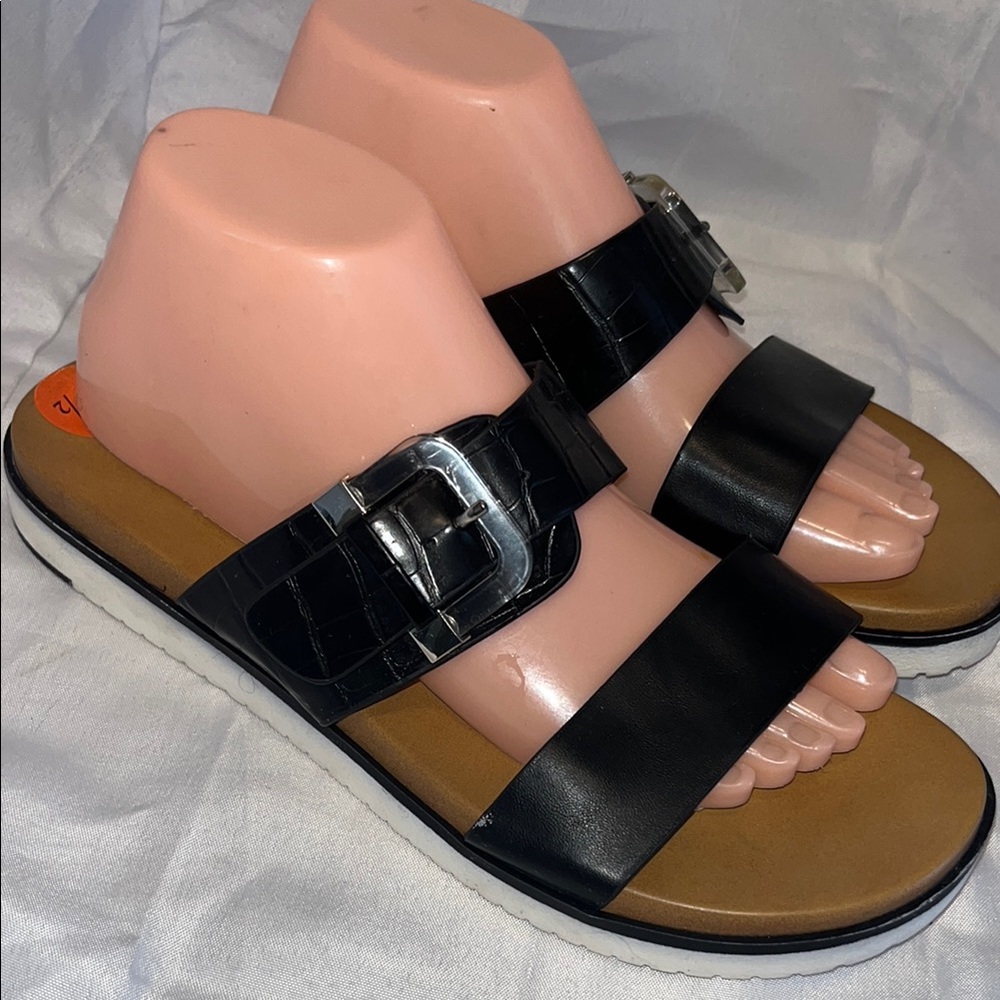 Black and Brown Sandals with Buckle